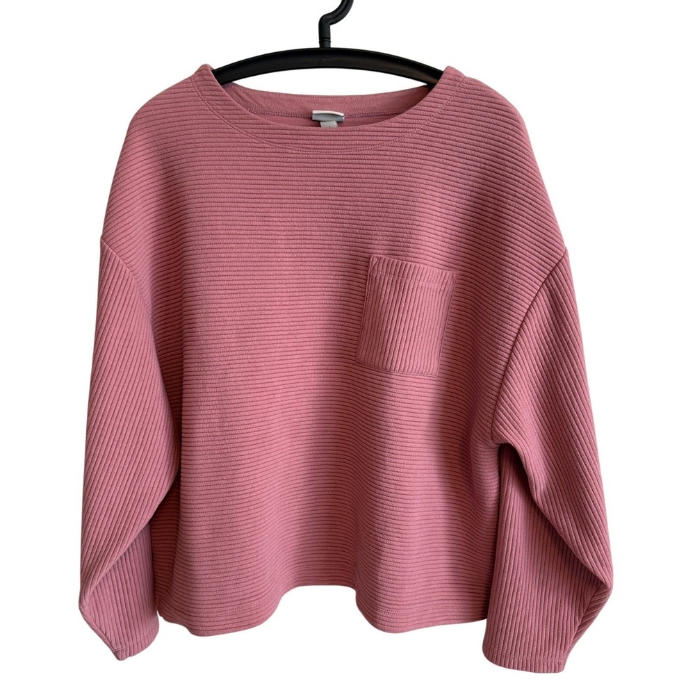A New Day Womens Ribbed Knit Long Sleeve Sweater M Relaxed Fit Casual Minimalist